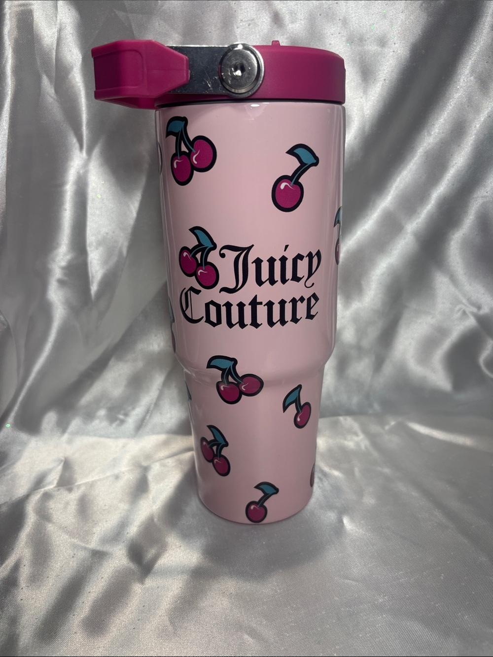 Juicy Couture Pink Cherry Graphic Travel Mug